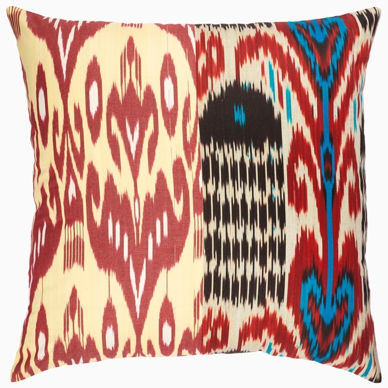 Throw Pillow Red Navy Ikat Geometric Knife Edge