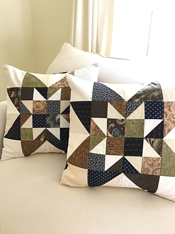 Throw Pillow Red Navy Patchwork Quilted Floral Cottagecore Scrappy