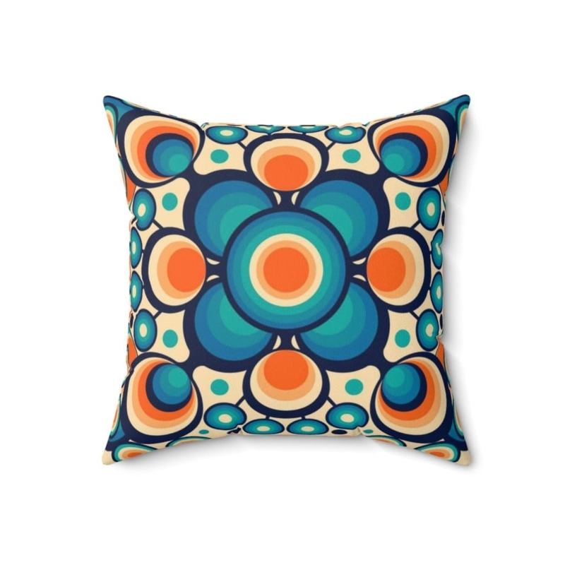 Throw Pillow: Retro Geometric Orbs, Teal and Orange Mid-Century