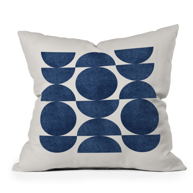 Throw Pillow Retro Scandinavian Floral Pattern Navy Blue Palette