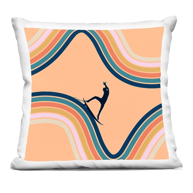 Throw Pillow: Retro Surfer Illustration, Muted Sepia Tones, Coastal Theme