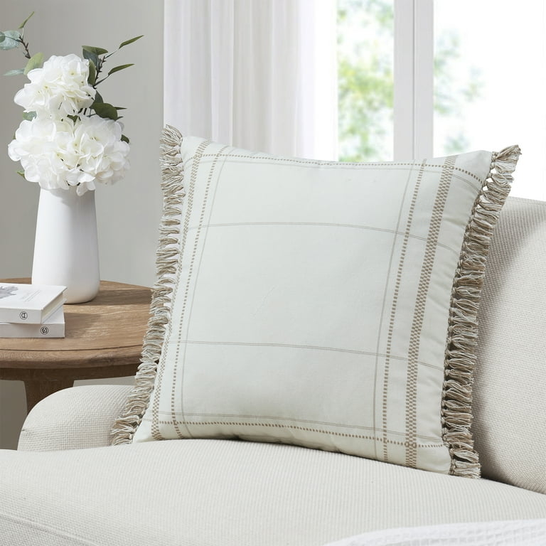 Throw Pillow Reversible Design Chunky Weave Taupe Farmhouse