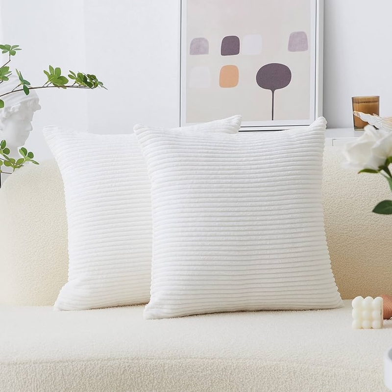 Throw Pillow Ribbed Texture Creamy White Tone Set of Two