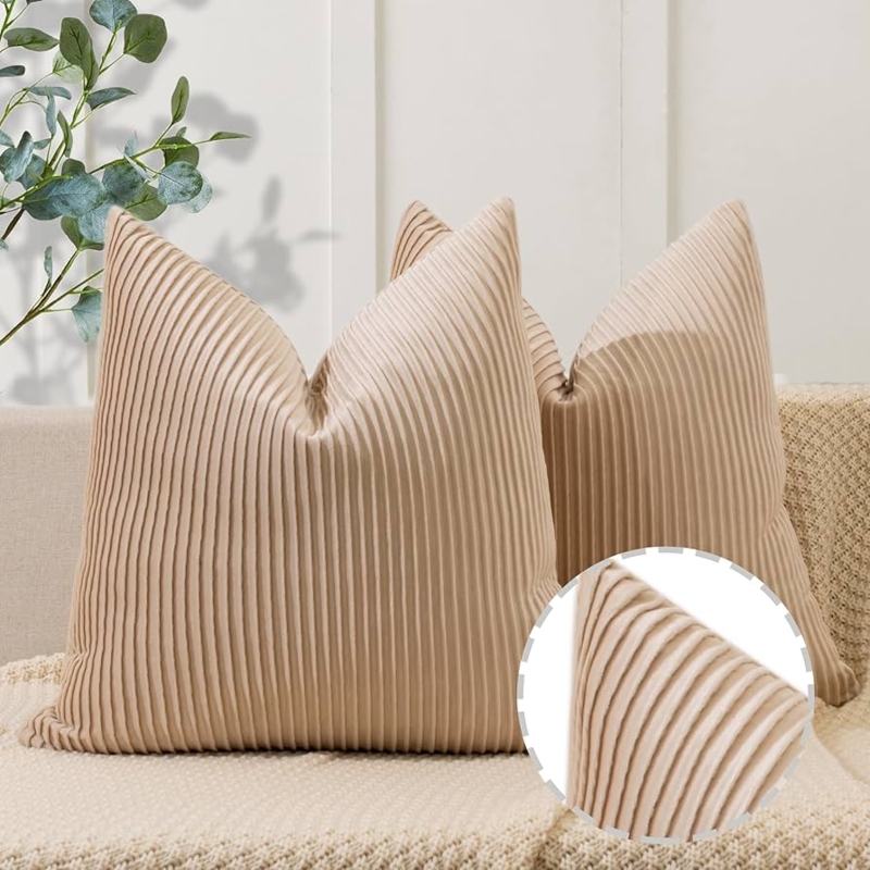 Throw Pillow Ribbed Velvet Tan And Charcoal Contrast Tactile Warm