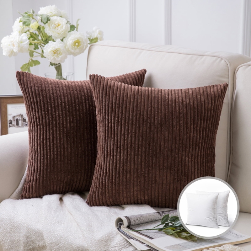 Throw Pillow: Ribbed Velvet Two Tone Brown Striped Earthy Decor
