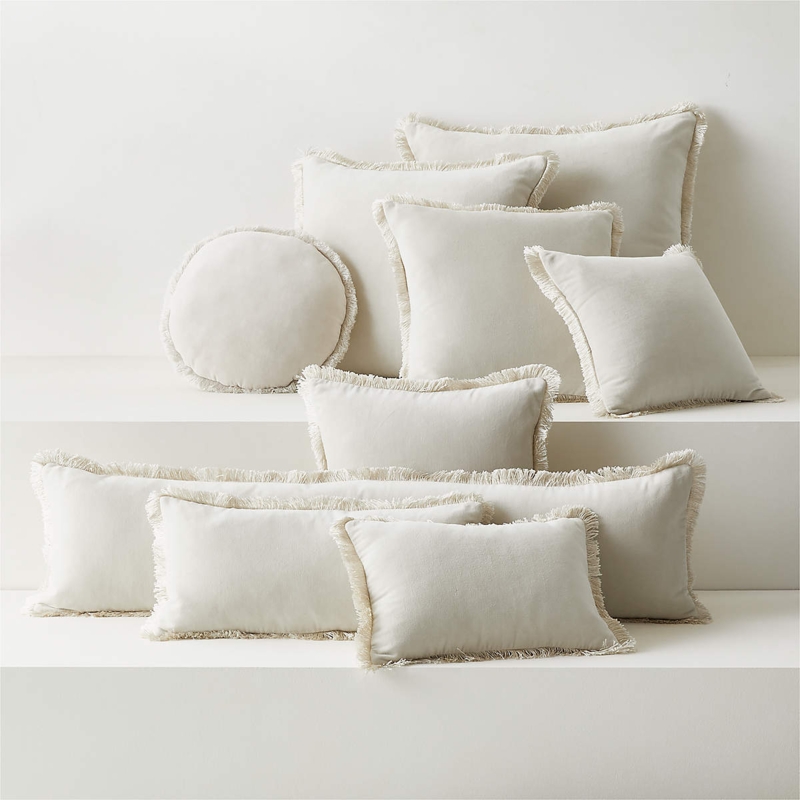 Throw Pillow Round Radial Pleating Velvet-Like Ivory Glam