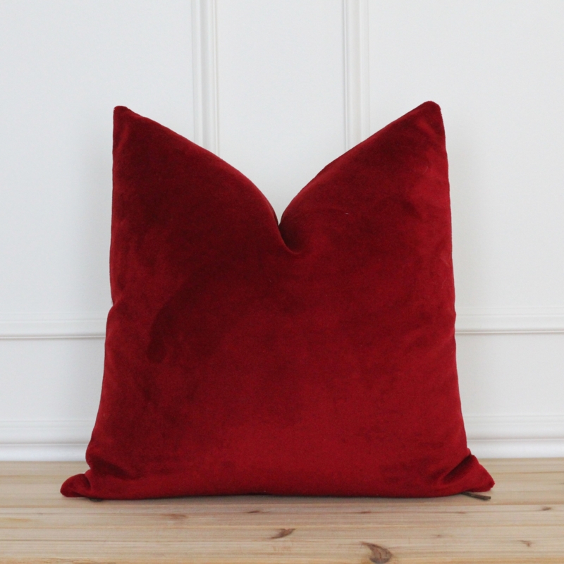Throw Pillow Ruby Red Velvet Plush Sheen Jewel Tone Seasonal Decor