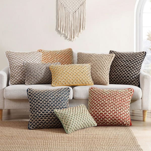 Throw Pillow Rust Braided Jute Geometric Diamonds Terracotta Boho