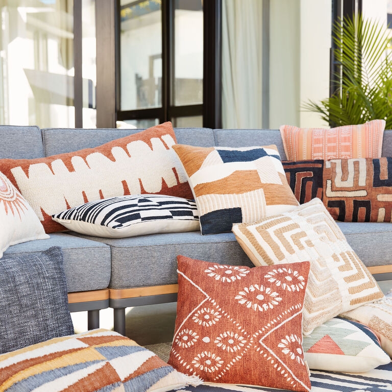 Throw Pillow Rust Faux Patchwork Print Geometric Bohemian Woven