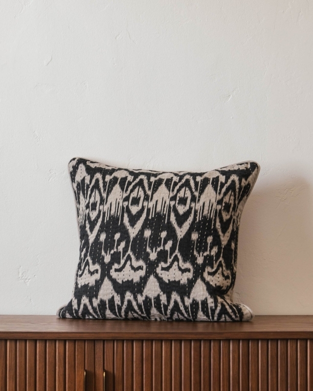 Throw Pillow Rust Ikat Quilted Linen Diamond Stitch