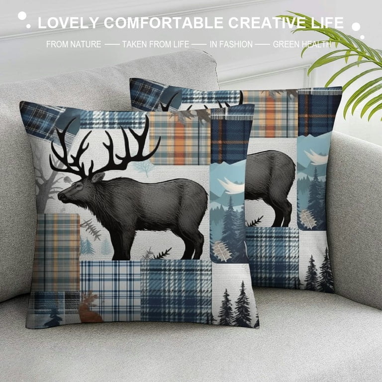 Throw Pillow Rustic Lodge Animal Silhouettes Retro Grid Border