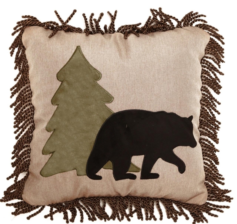 Throw Pillow Rustic Lodge Bear Silhouette Tapestry Weave