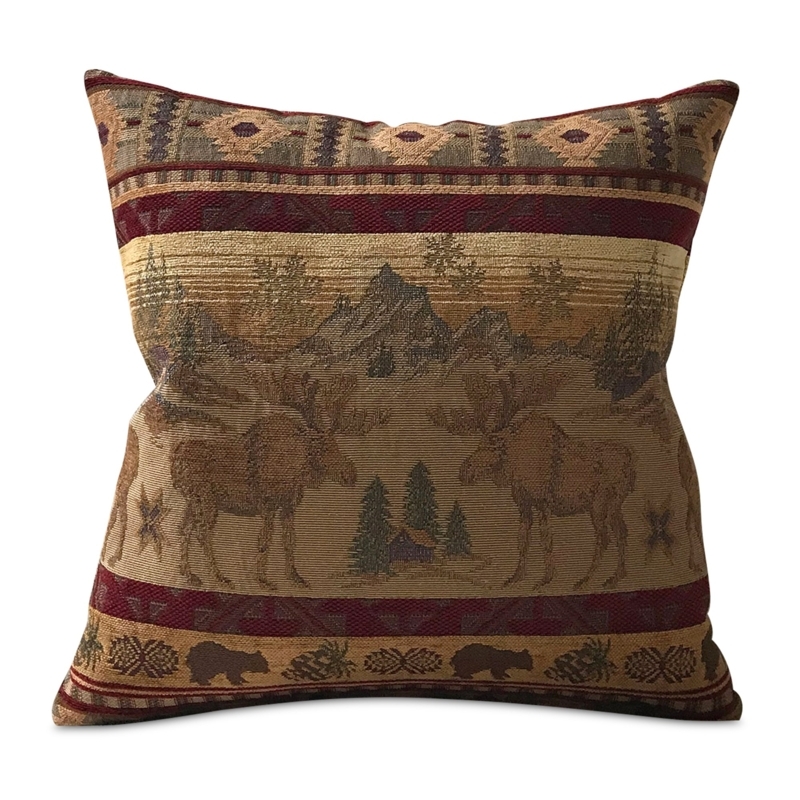 Throw Pillow Rustic Lodge Moose Silhouette Balsam Green Fabric