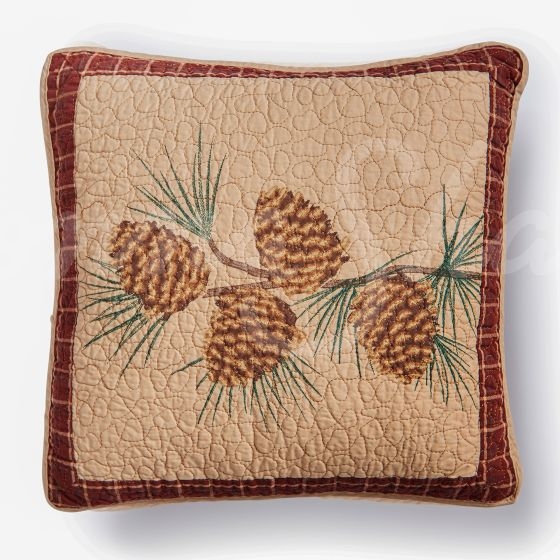 Throw Pillow Rustic Lodge Pine Branch Motif Piped Perimeter