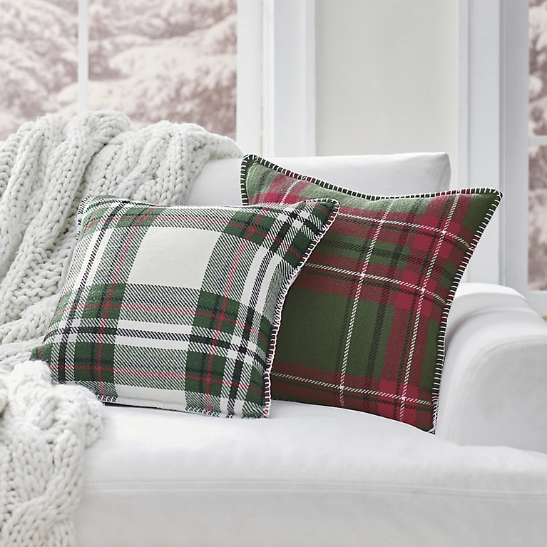 Throw Pillow Rustic Sherpa Plaid Cushion with Red and Black Pattern