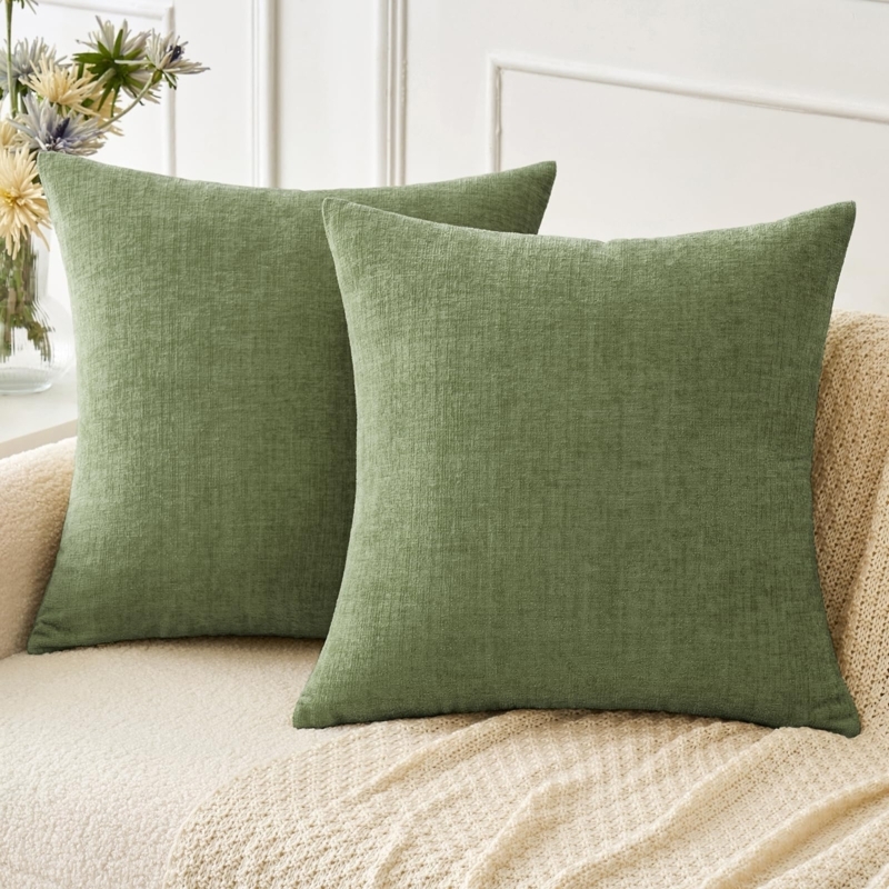 Throw Pillow: Sage Green Chenille, Ribbed Texture for Modern Farmhouse