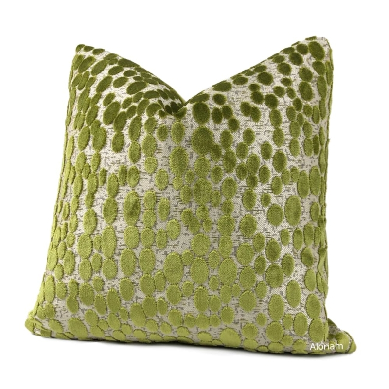 Throw Pillow Sage Green Cut Velvet Dots Textured Cushion