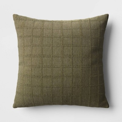 Throw Pillow Sage Green Woven Texture Fringe Trim Farmhouse Style