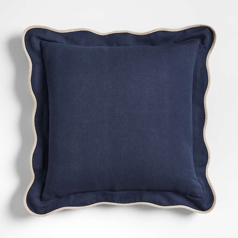 Throw Pillow Scalloped Edge Indigo Coastal Decor