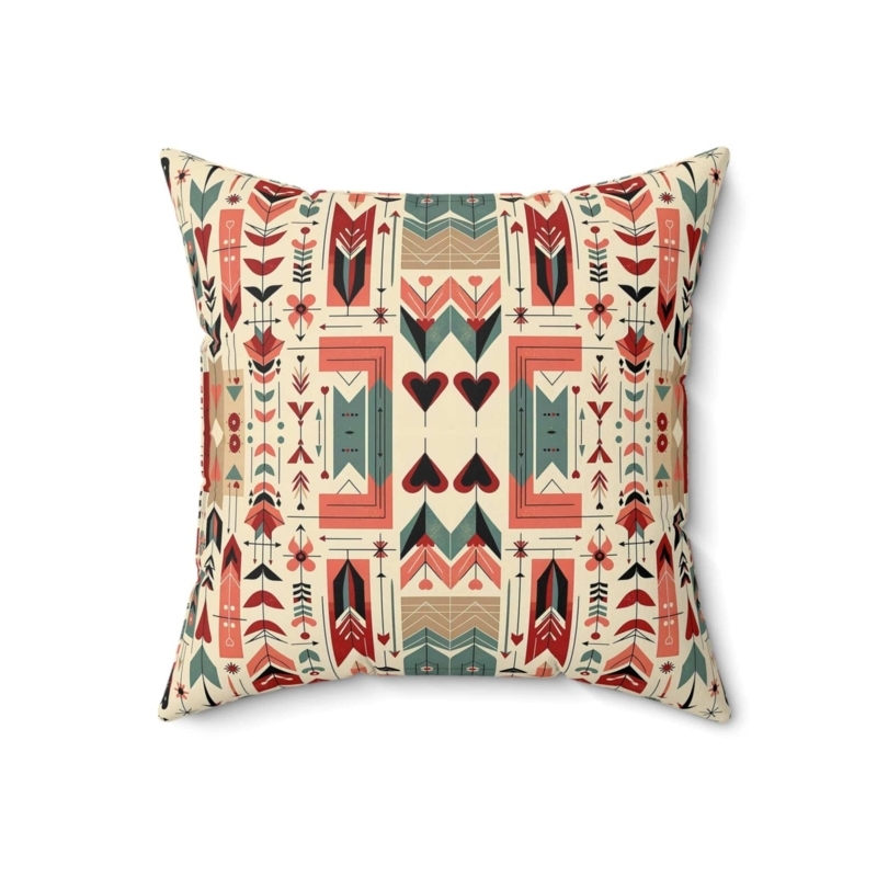 Throw Pillow Scandinavian Folk Art with Piped Edges Geometric Motif