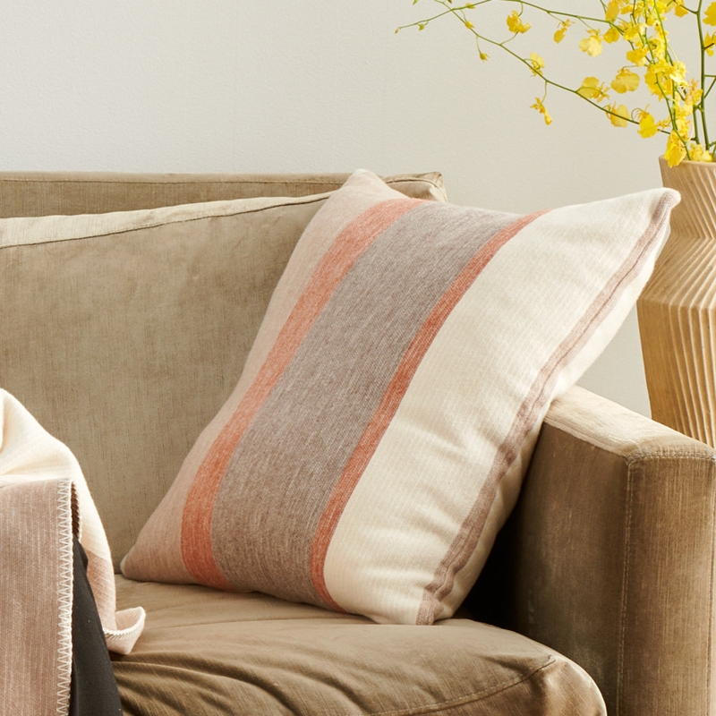 Throw Pillow Sedona Stripe Fringed Edges Terracotta