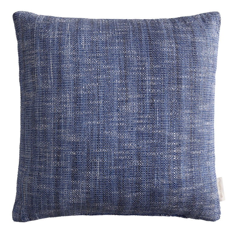 Throw Pillow Self Piping Navy Blue Woven Texture Outdoor Decor