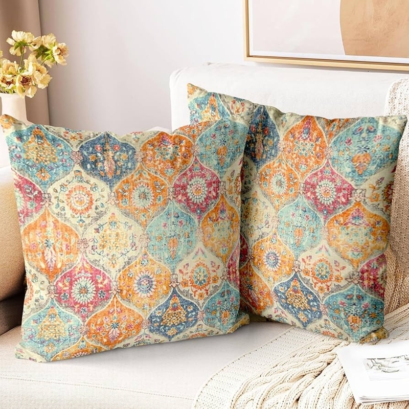 Throw Pillow Set 2 Cream Tan Carpet Printing Pattern Symmetrical