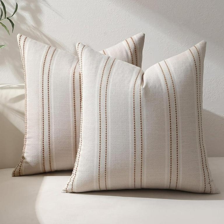 Throw Pillow Set: Black and Beige Striped Linen-Like, Modern Farmhouse