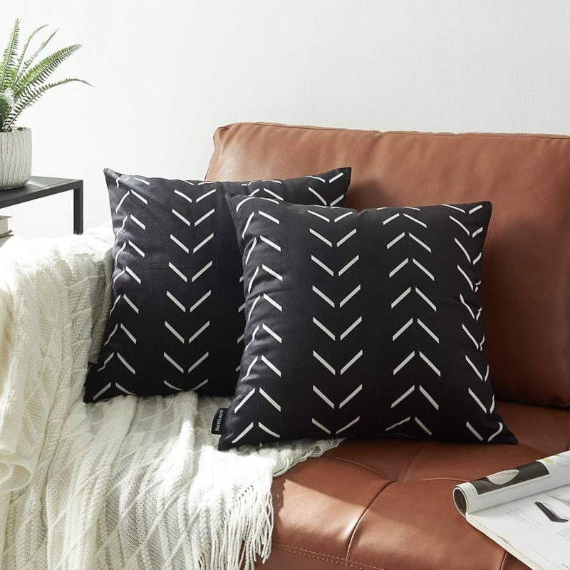 Throw Pillow Set: Black Arrow Print, Boho Modern Tribal Styling.