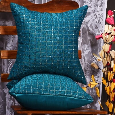 Throw Pillow Set: Blue Geometric Diamond and Honeycomb Texture Pillows