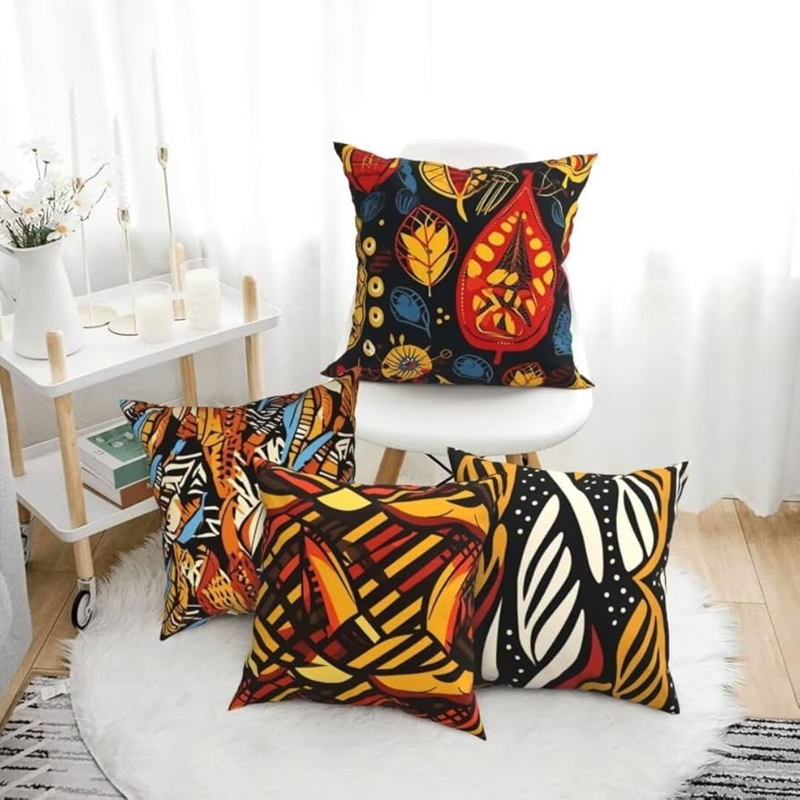 Throw Pillow Set: Bohemian Ethnic Geometric Print, Teal and Terracotta, 4-Pack