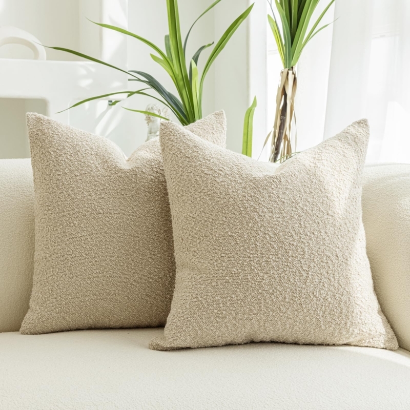 Throw Pillow Set: Boucle & Botanical Textures, Neutral Styling