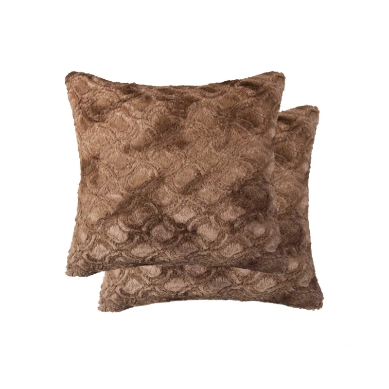 Throw Pillow Set, Brown Shaggy High Pile Faux Fur