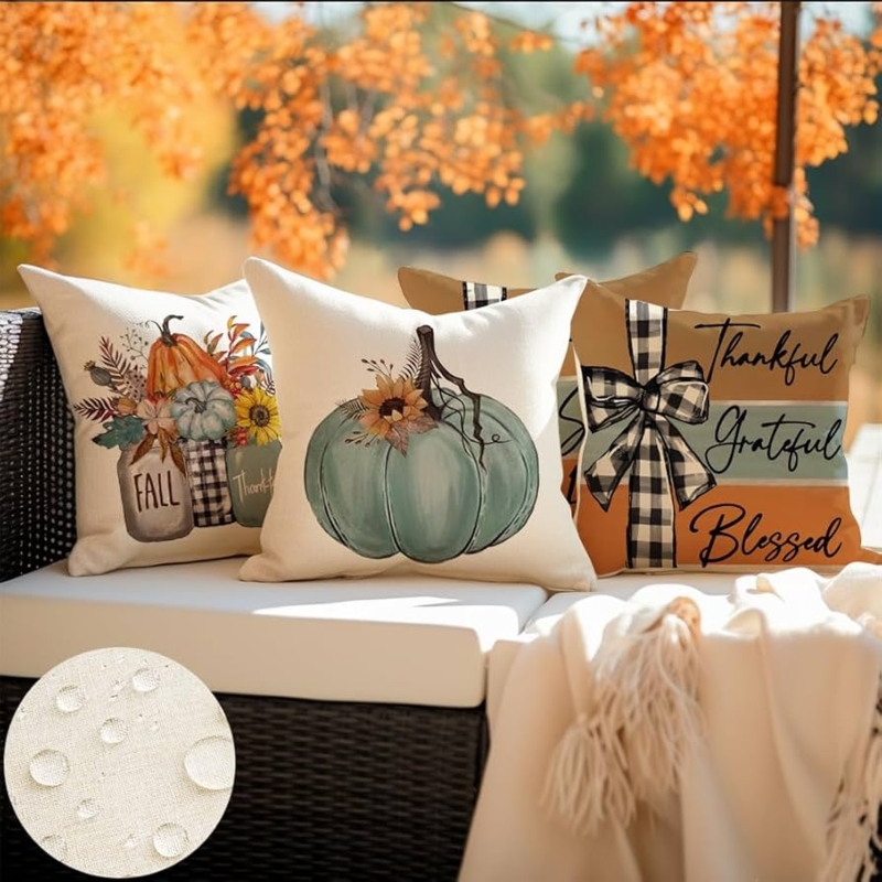 Throw Pillow Set Buffalo Check Pumpkin Farmhouse Autumn Decor