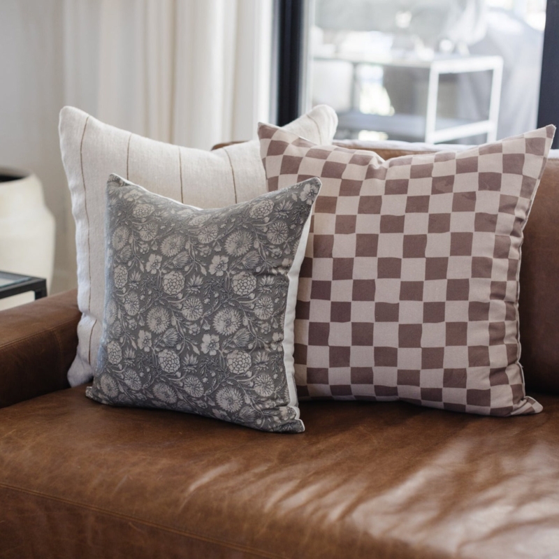 Throw Pillow Set: Checkered Pattern & Mixed Textures
