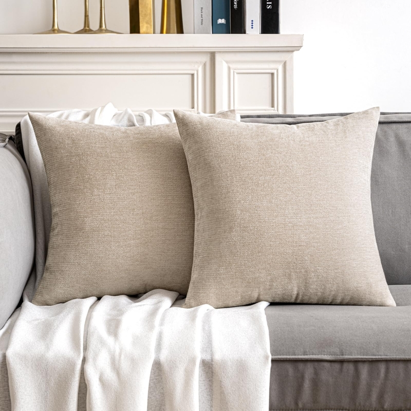 Throw Pillow Set: Chunky Chenille Weave, Cream Farmhouse Decor