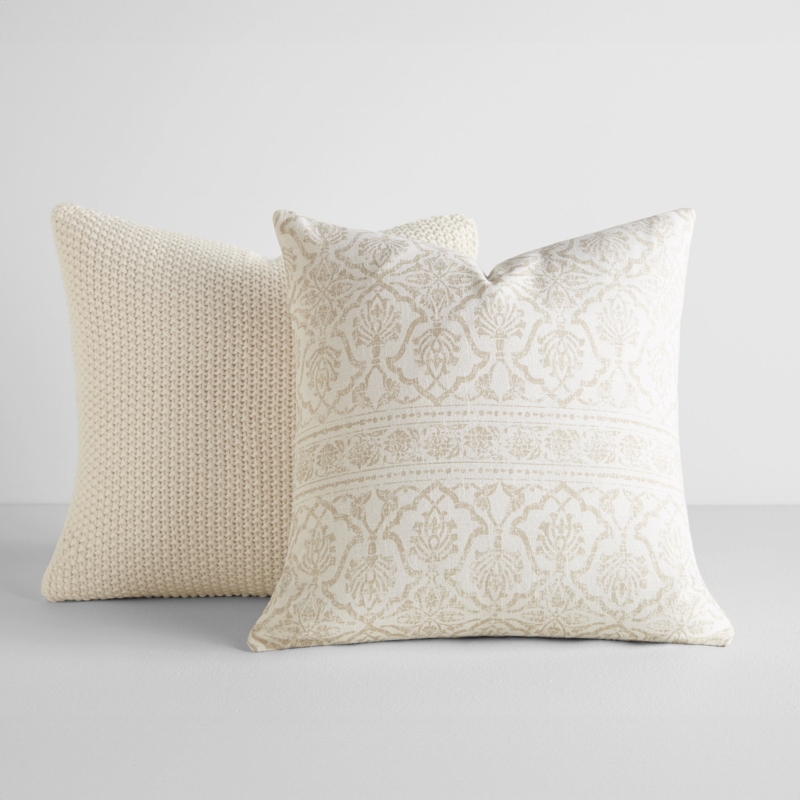 Throw Pillow Set Chunky Knit Floral, textured farmhouse throw pillow set