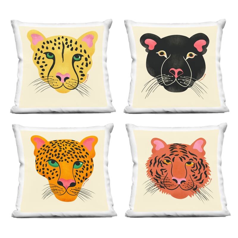 Throw Pillow Set: Colorful Stylized Wildlife Art Feline Faces