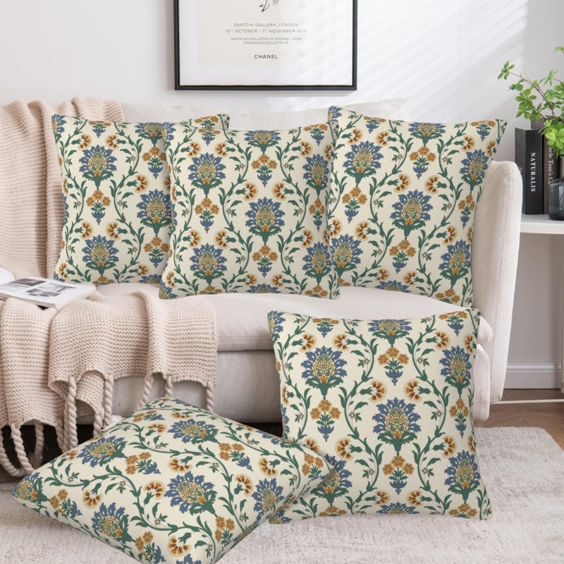Throw Pillow Set Distressed Floral Pattern, Vintage Floral Throw Pillows