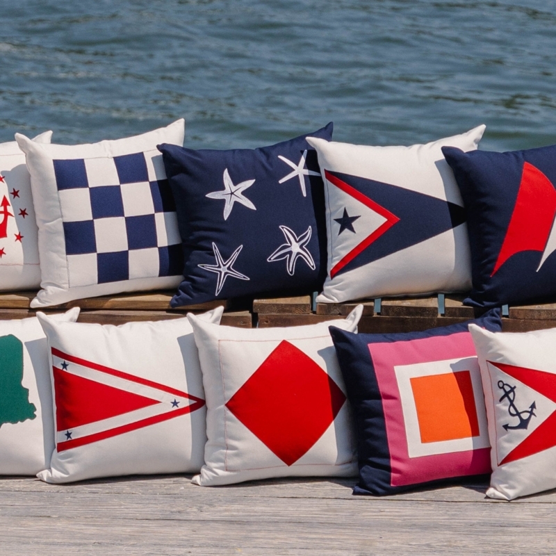 Throw Pillow Set, Embroidered Starfish, Linen Like, Navy Accents, Coastal.
