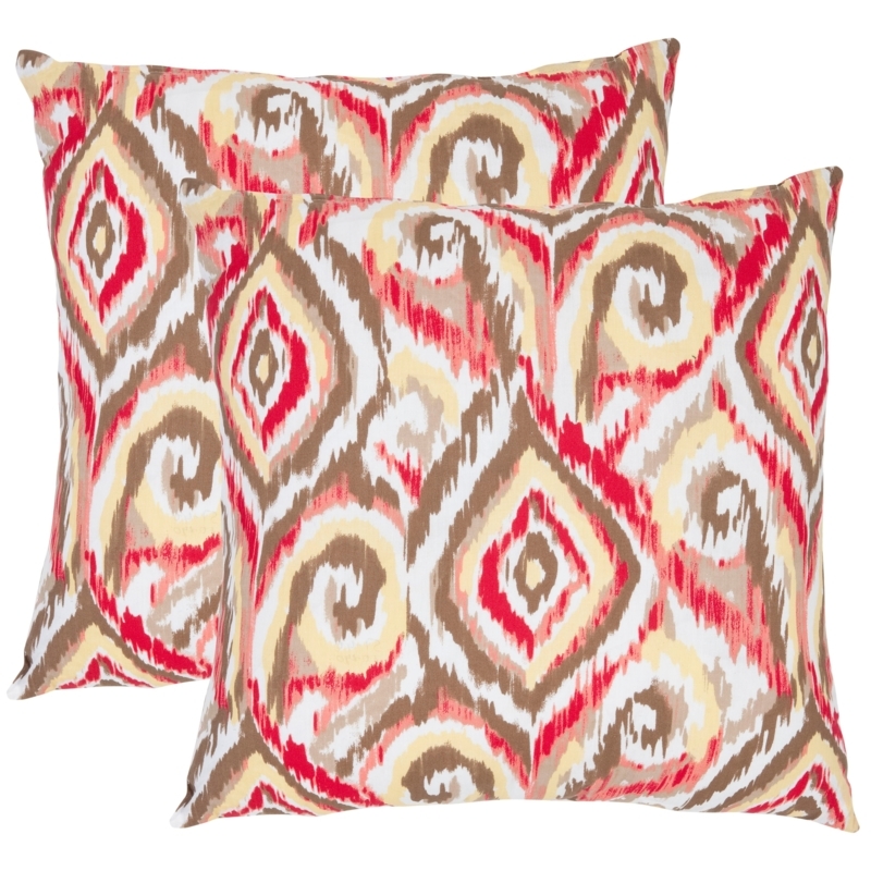 Throw Pillow Set featuring Brown Ikat Pattern and Piped Edges