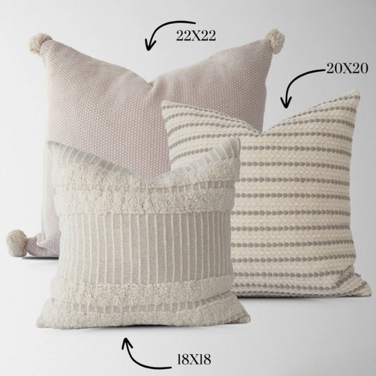 Throw Pillow Set, Fringed Edges & Windowpane Pattern