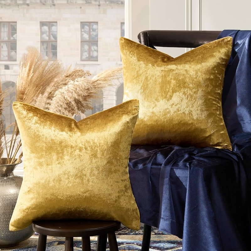 Throw Pillow Set: Gold Velvet, Raised Trellis Pattern, Luxury Accents