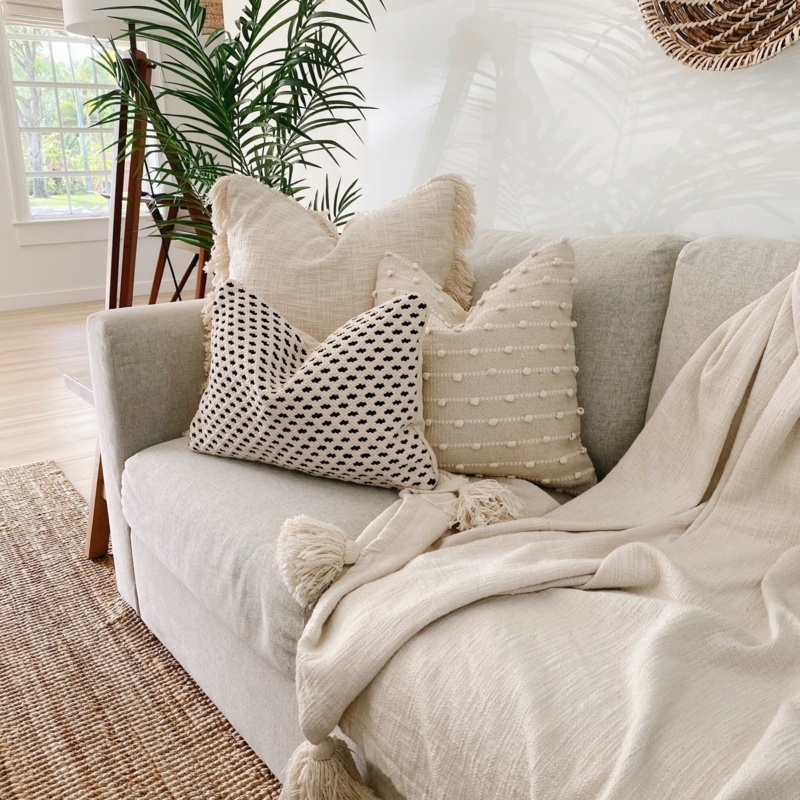 Throw Pillow Set: High Contrast Black & Neutral, Tufted Band Detail