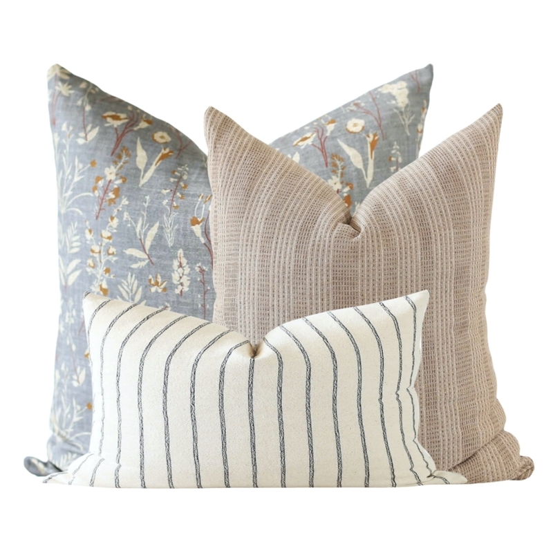 Throw Pillow Set, Indigo Botanical Print & Geometric