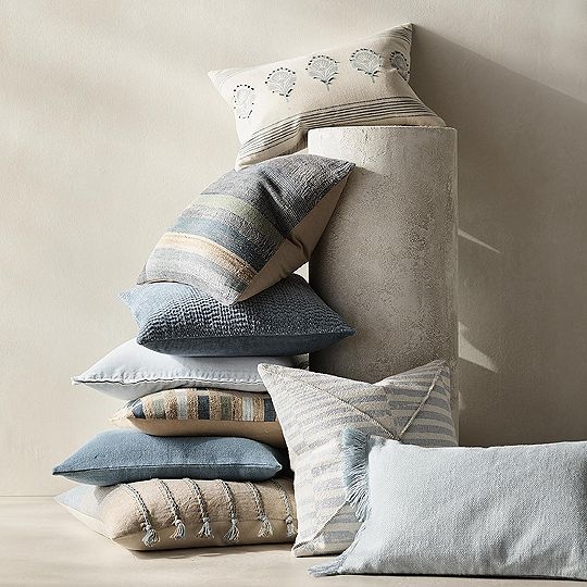 Throw Pillow Set Indigo Geometric and Striped Patterns Decor.