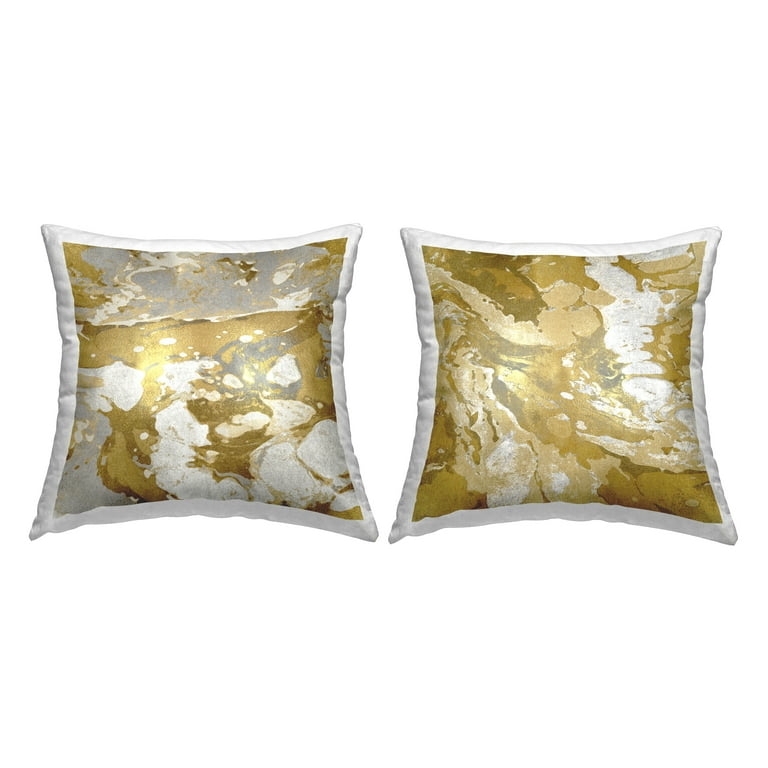 Throw Pillow Set Modern Glam Gold Toned Veins Blue Marbled Pattern