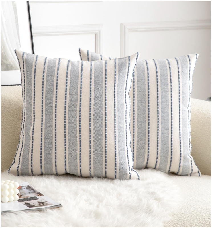 Throw Pillow Set: Navy & Beige Geometric Tufted Texture, Tassels