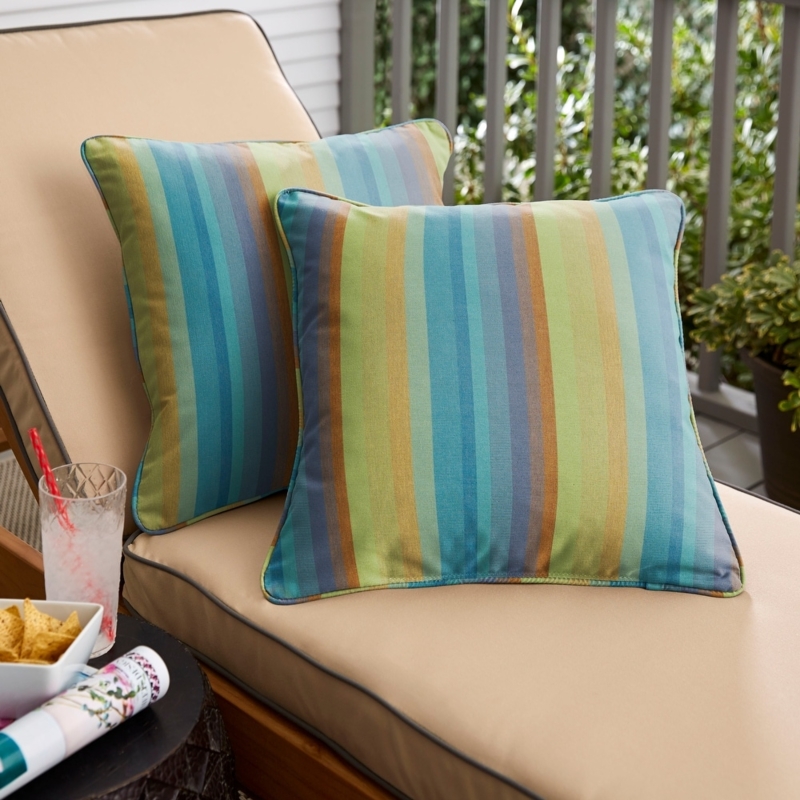 Throw Pillow Set Navy Blue Striped Pattern with Corded Edges