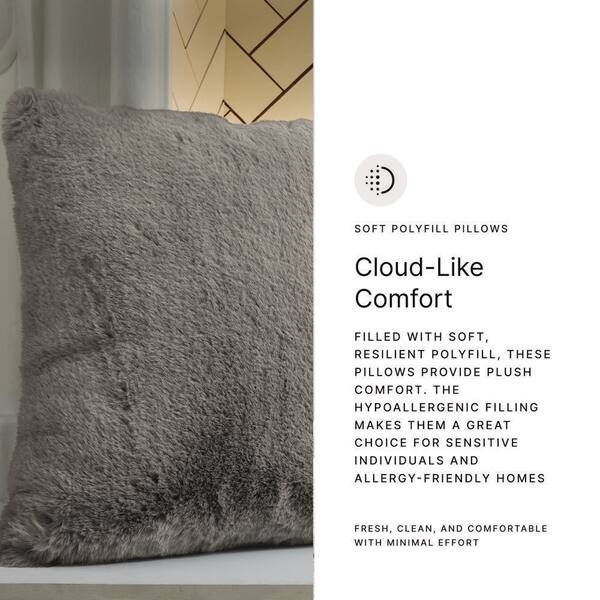 Throw Pillow Set of 4, Gray Heathered Woven Fabric, Flanged Edges